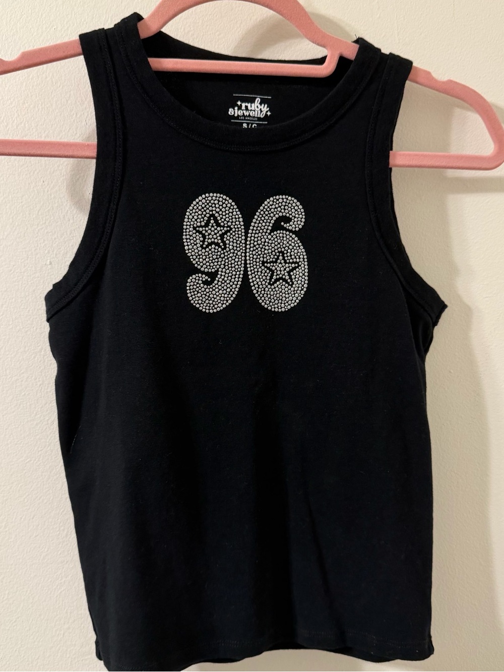 Ruby & Jewell Los Angeles Black Rhinestone '96' Tank Top Size S